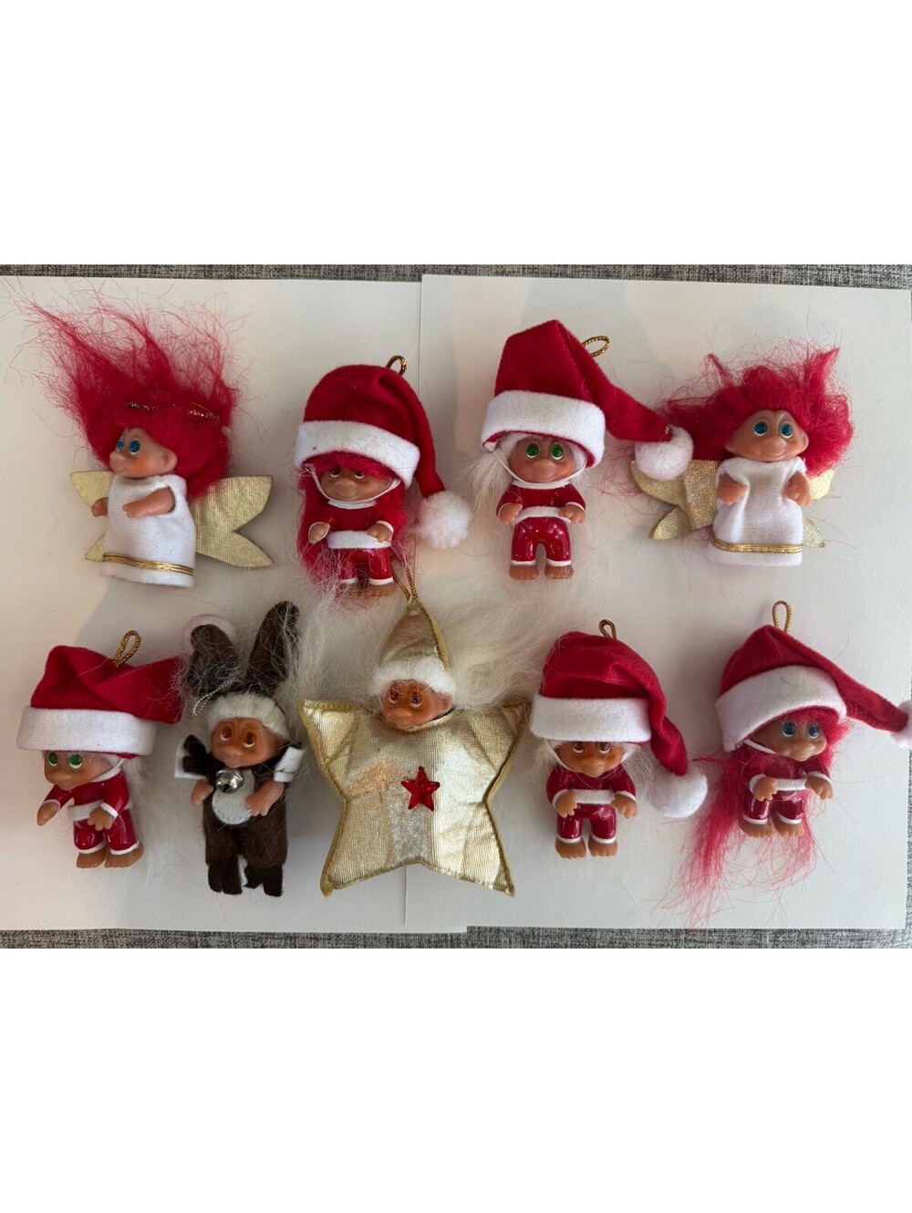 Vintage DAM Troll Christmas Ornaments Lot of 9 Santa Angel Reindeer Star
